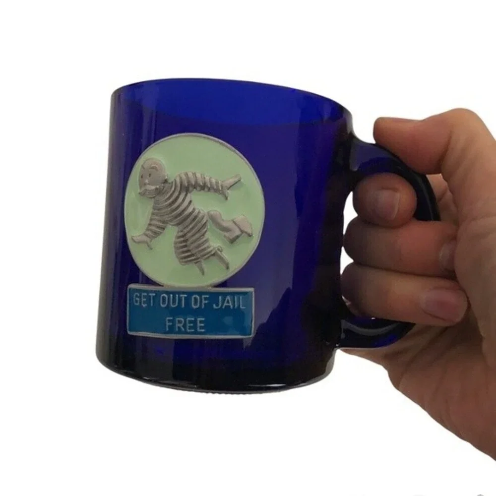 MONOPOLY Blue Glass Get Out Of Jail Free Mug Coffee Tea